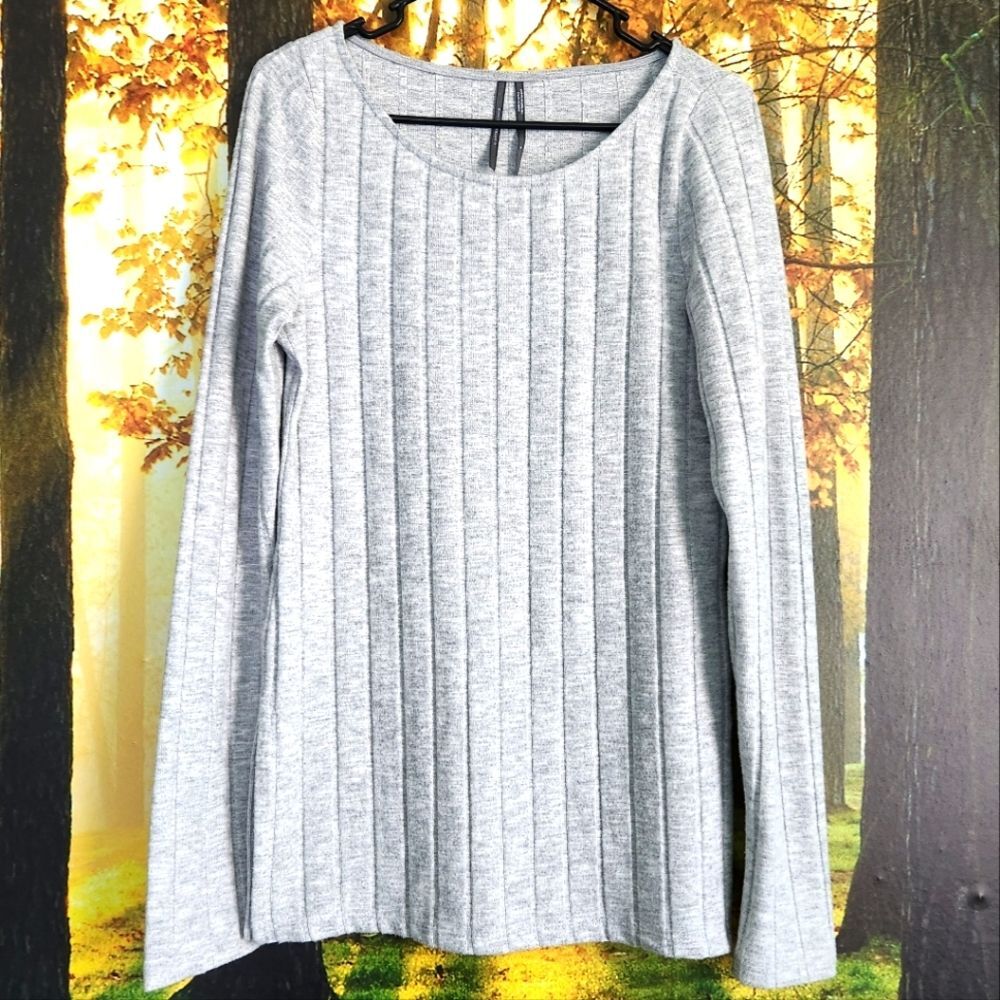 Anthropologie Womens Medium Long Sleeve Sweater Side Slit Gray Ribbed Texture